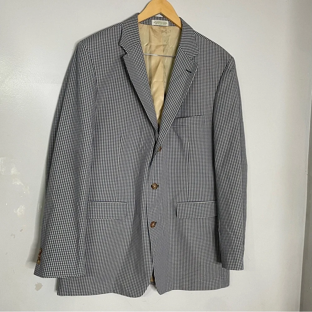 Vintage Orvis Blue Gingham‎ Check Summer Blazer Sport Coat Jacket 46L